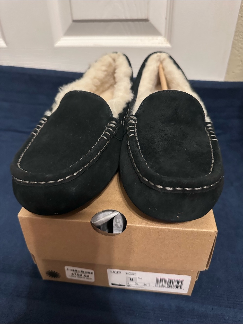 UGG Men’s Black Suede Slip-On Loafers with Brown Rubber Outsoles